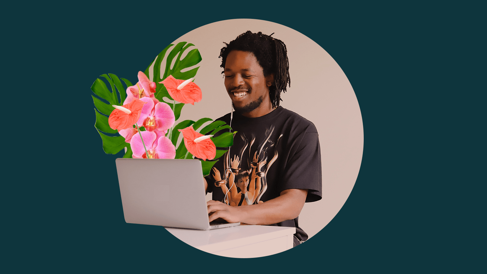 Young man on computer enjoying Essentials Plan