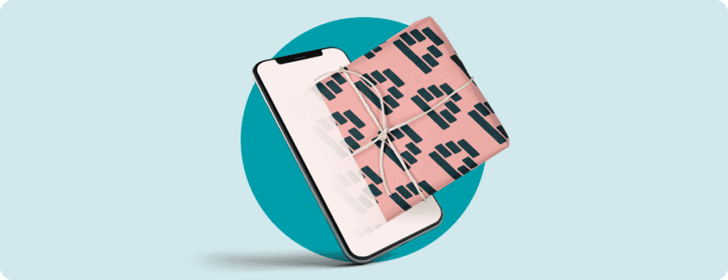 Wrapped present going out of smartphone