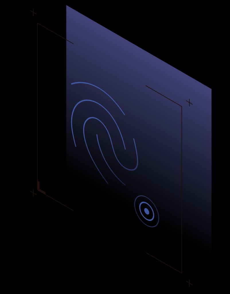 Illustration of thumbprint representing Dashlane’s support of passkeys and passwordless login.