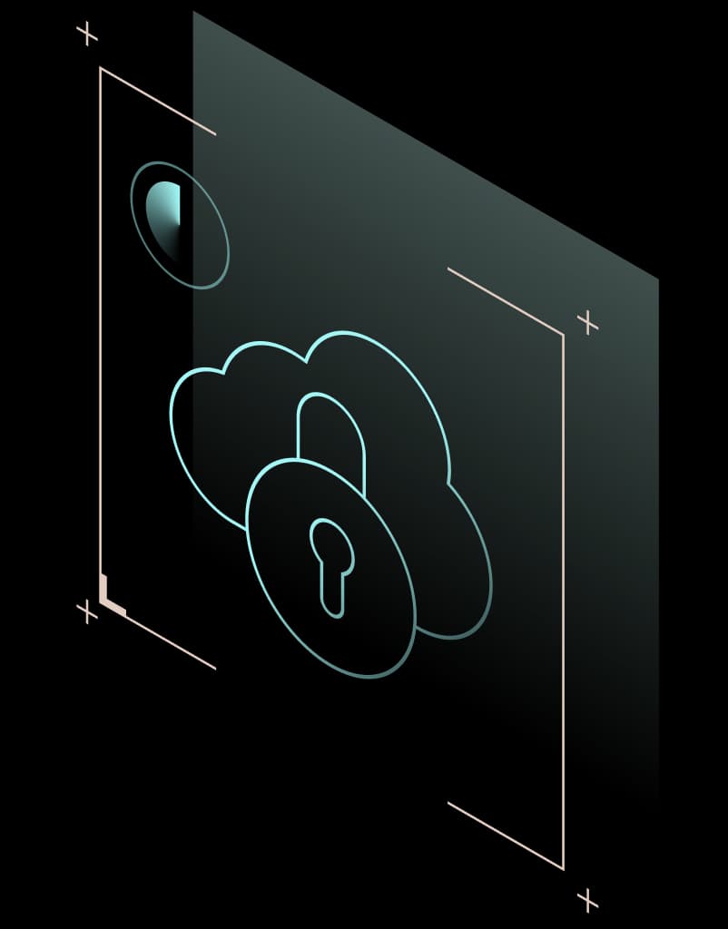 This illustration depicts a lock, cloud, and several layers to represent how Dashlane Secure Cloud combines the strength of zero-knowledge architecture with confidential computing.