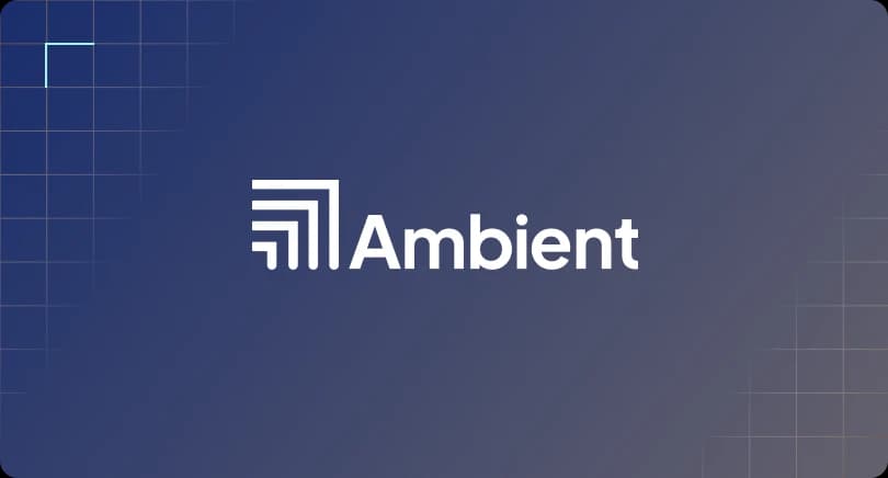 Ambient company logo centered on a dark blue grid background.