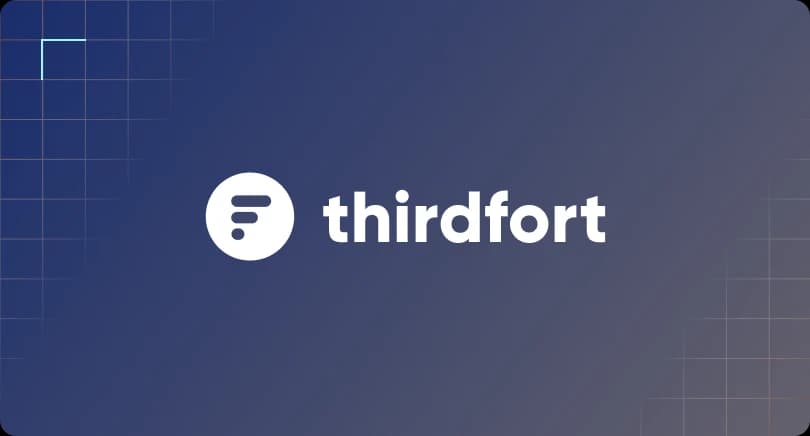 Thirdfort company logo centered on a dark blue grid background.