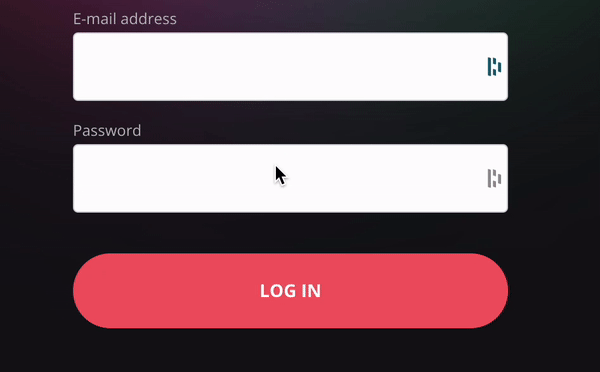 An animation of a mouse selecting the gray D icon, which then brings up the Dashlane interface with the website name and login options.