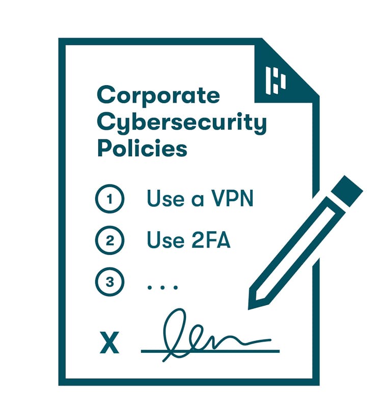 Graphic of an icon representing a PDF handout from an employer with a list of recommended security practices for remote employees.