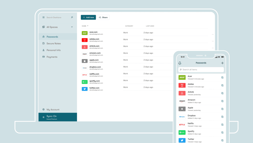 Dashlane software on devices