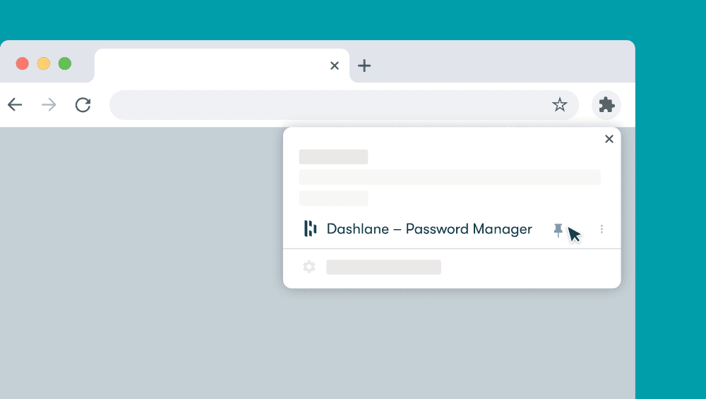 A graphic showing how to pin the Dashlane browser extension in Google Chrome. 