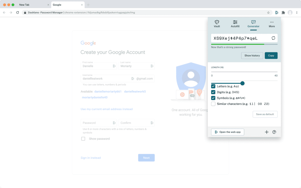 safari clear passwords A screenshot of the password generator in the Dashlane web extension.