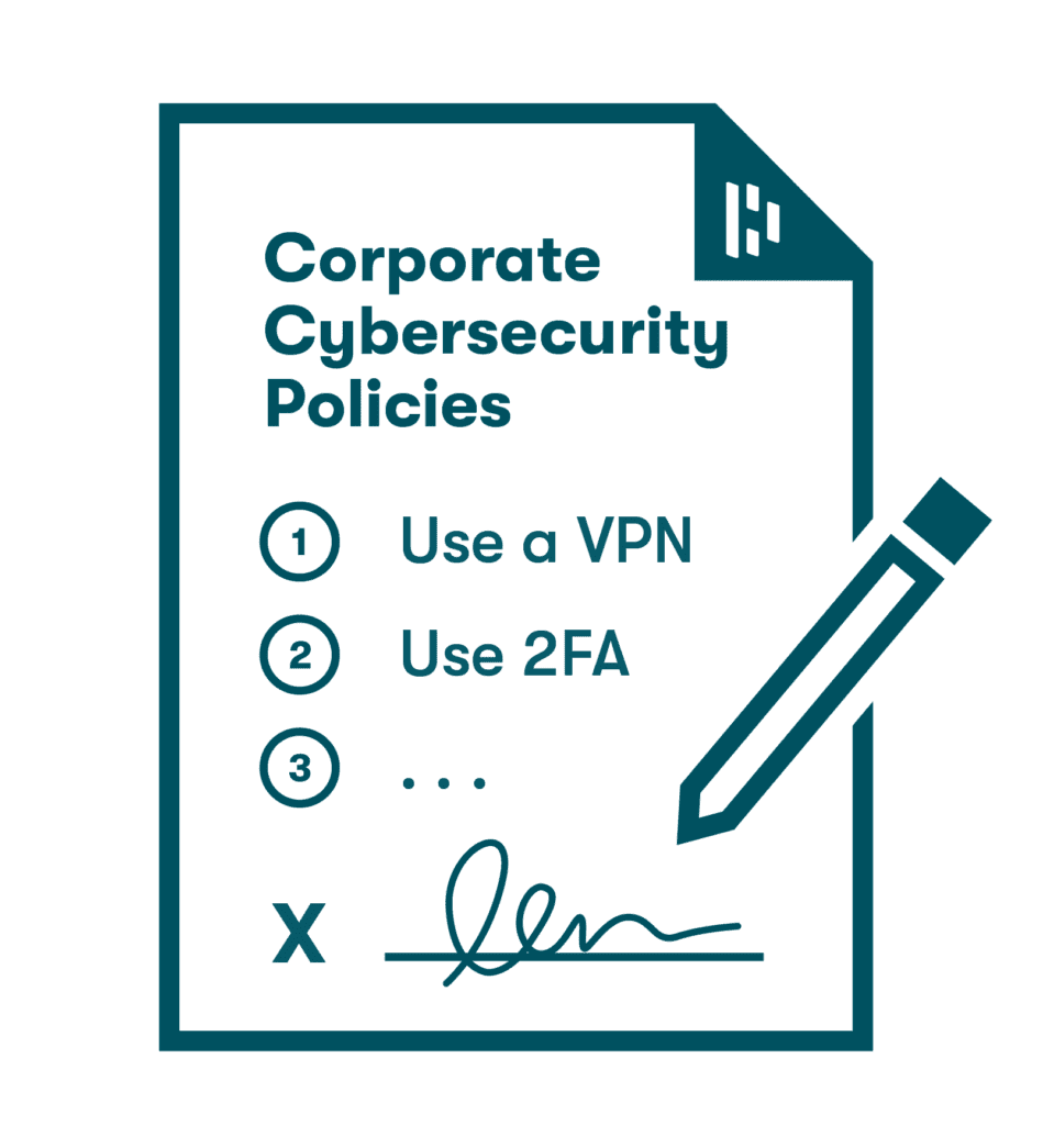 Illustration graphique d'une icône représentant un document PDF remis par un employeur avec une liste de pratiques de sécurité recommandées pour les employés qui travaillent à domicile.