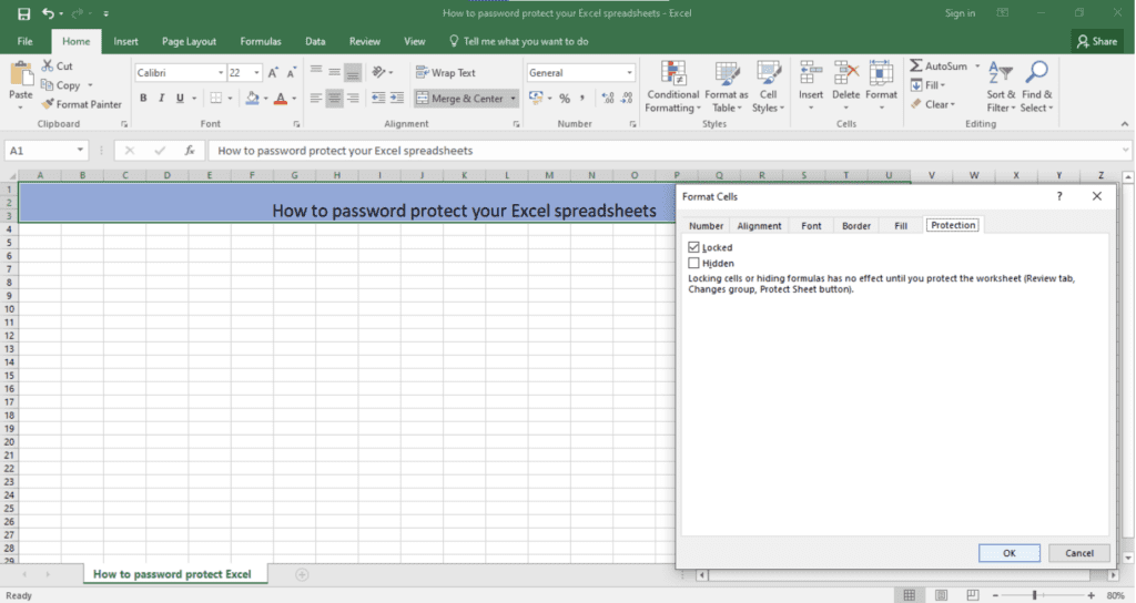 A screenshot of a Microsoft Excel workbook with the Format Cells pop-up open.