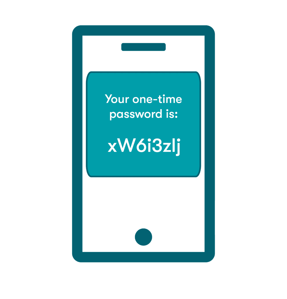 A graphic of a one-time password sent to a mobile phone.