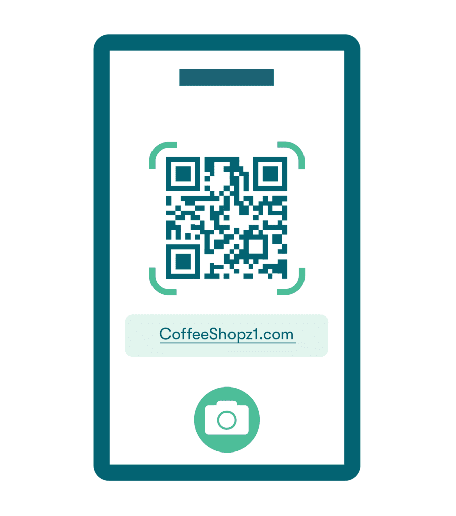 A graphic of a smartphone scanning a QR code. The URL is highlighted orange for the user to inspect.