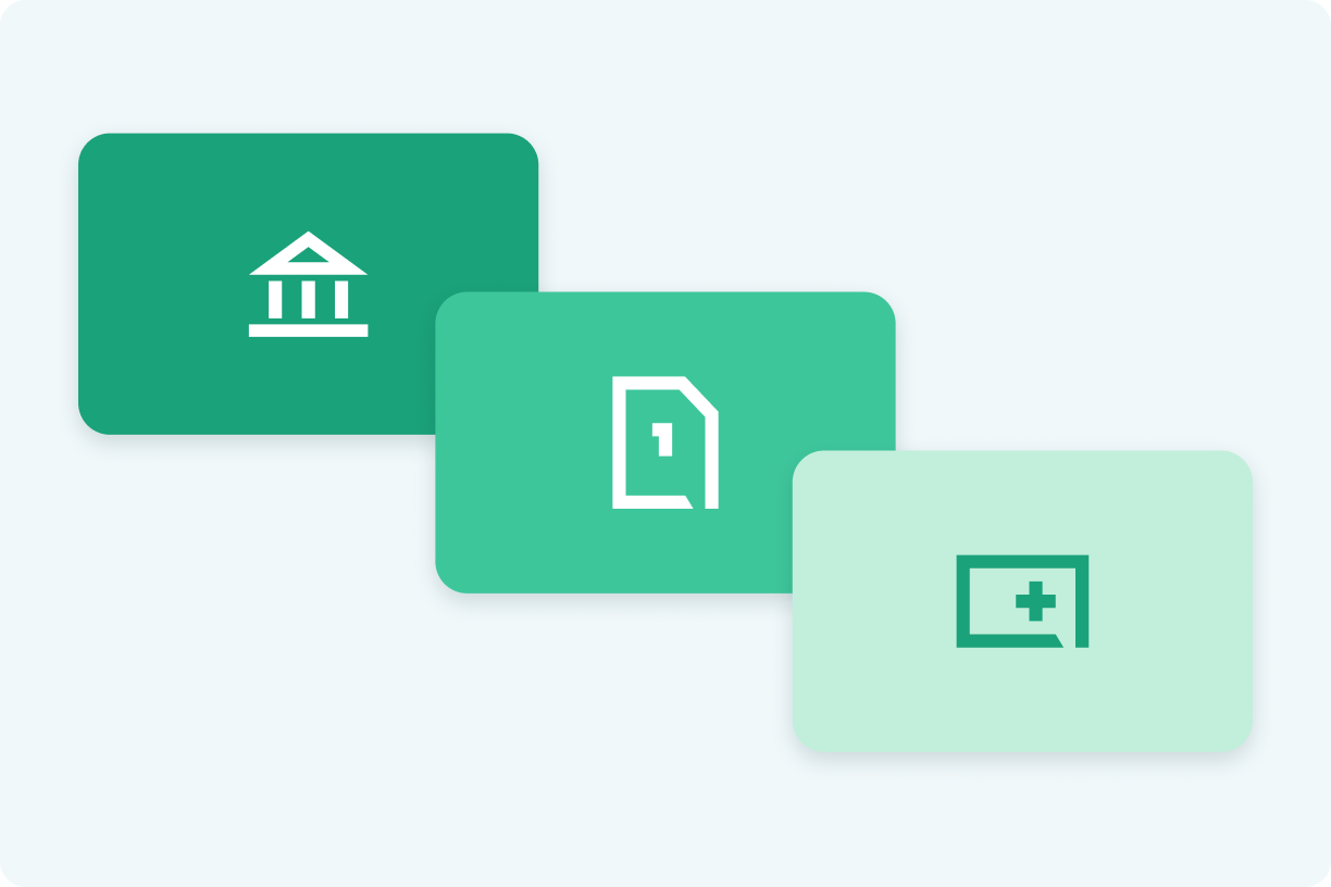 Icons in collage indicating financial, medical and private information