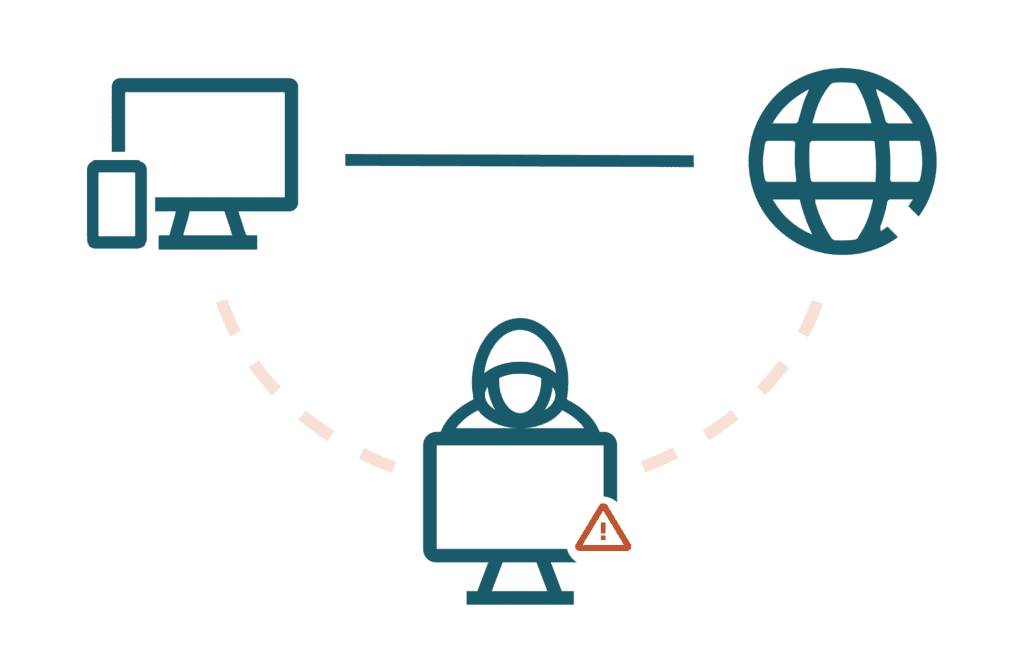 Graphic representing a computer hacker intercepting data sent through the network.
