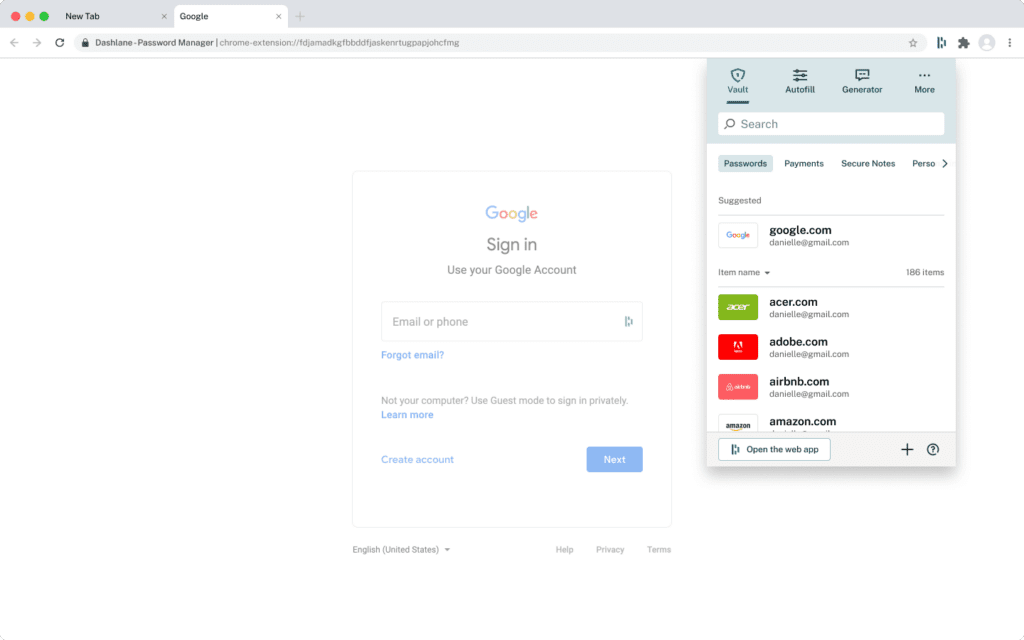 A screenshot of the Password Generator in the Dashlane web extension
