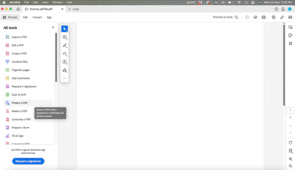 A screenshot of a PDF document on the All Tools tab, with Protect a PDF selected.