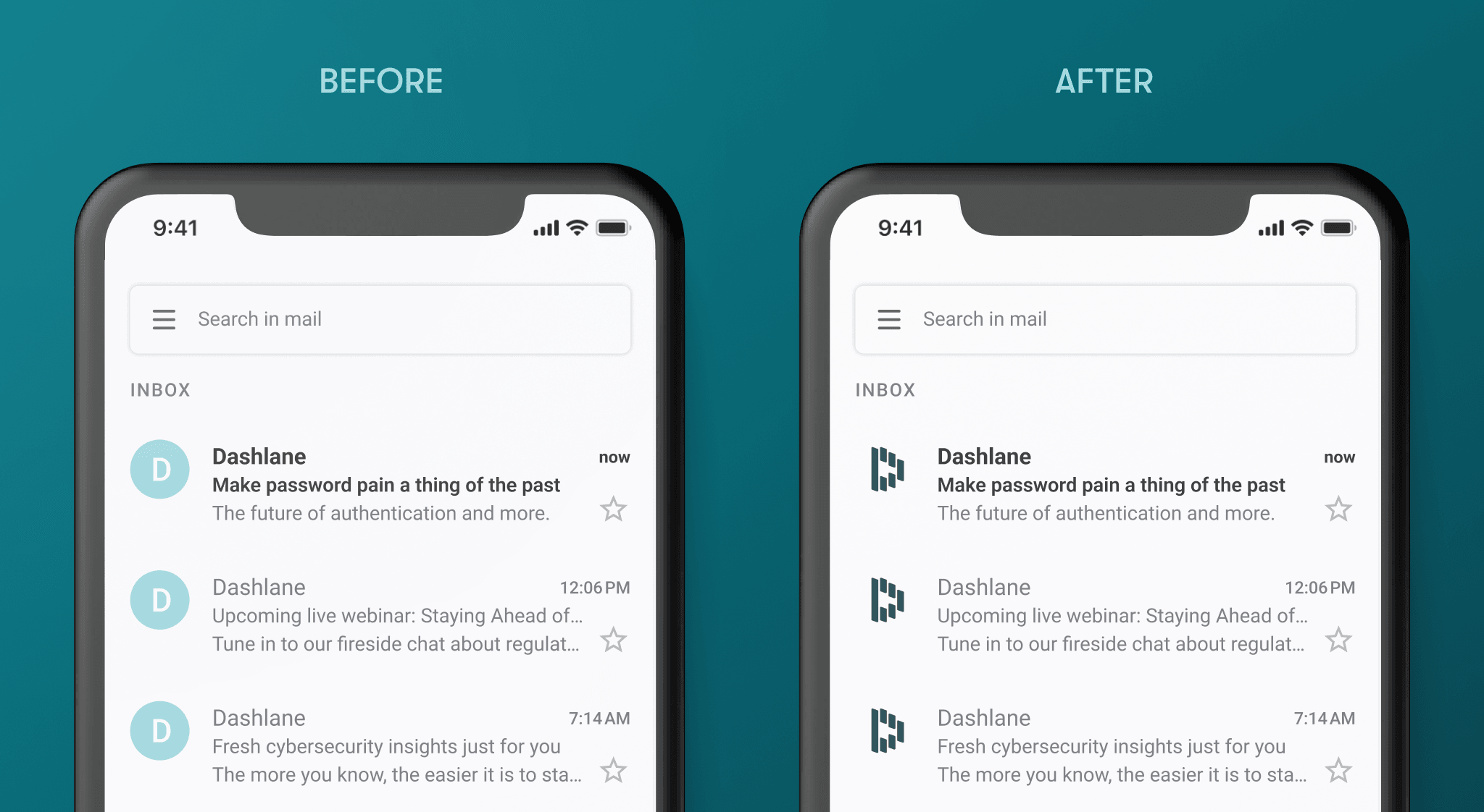 Dashlane’s BIMI logo in a Gmail mobile inbox