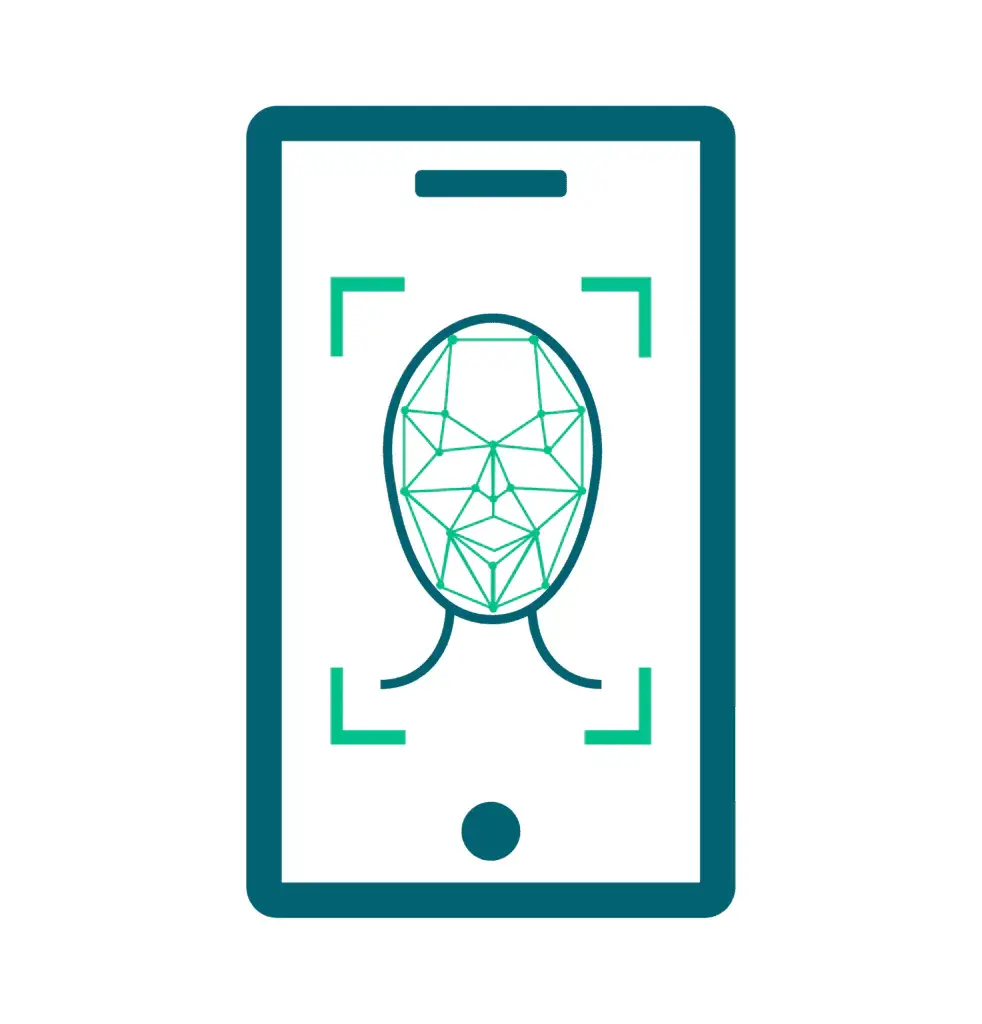 A graphic of facial recognition on a mobile phone as an example of a biometric authentication factor.