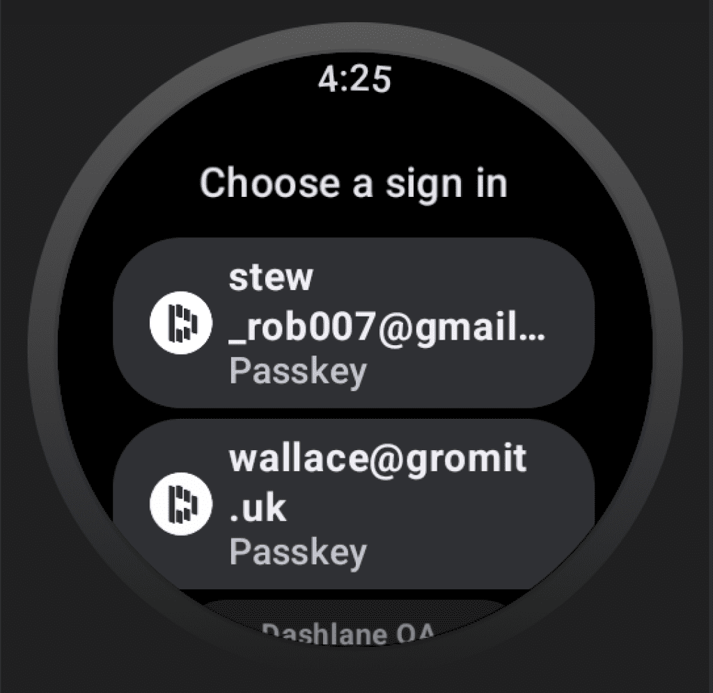 Passkeys signing options provided by Dashlane