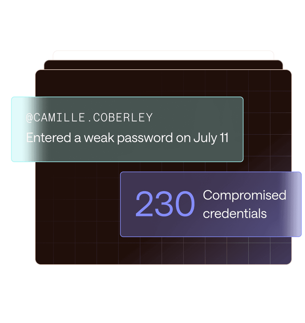 This image shows actionable data admins get access to as part of Credential Risk Detection.