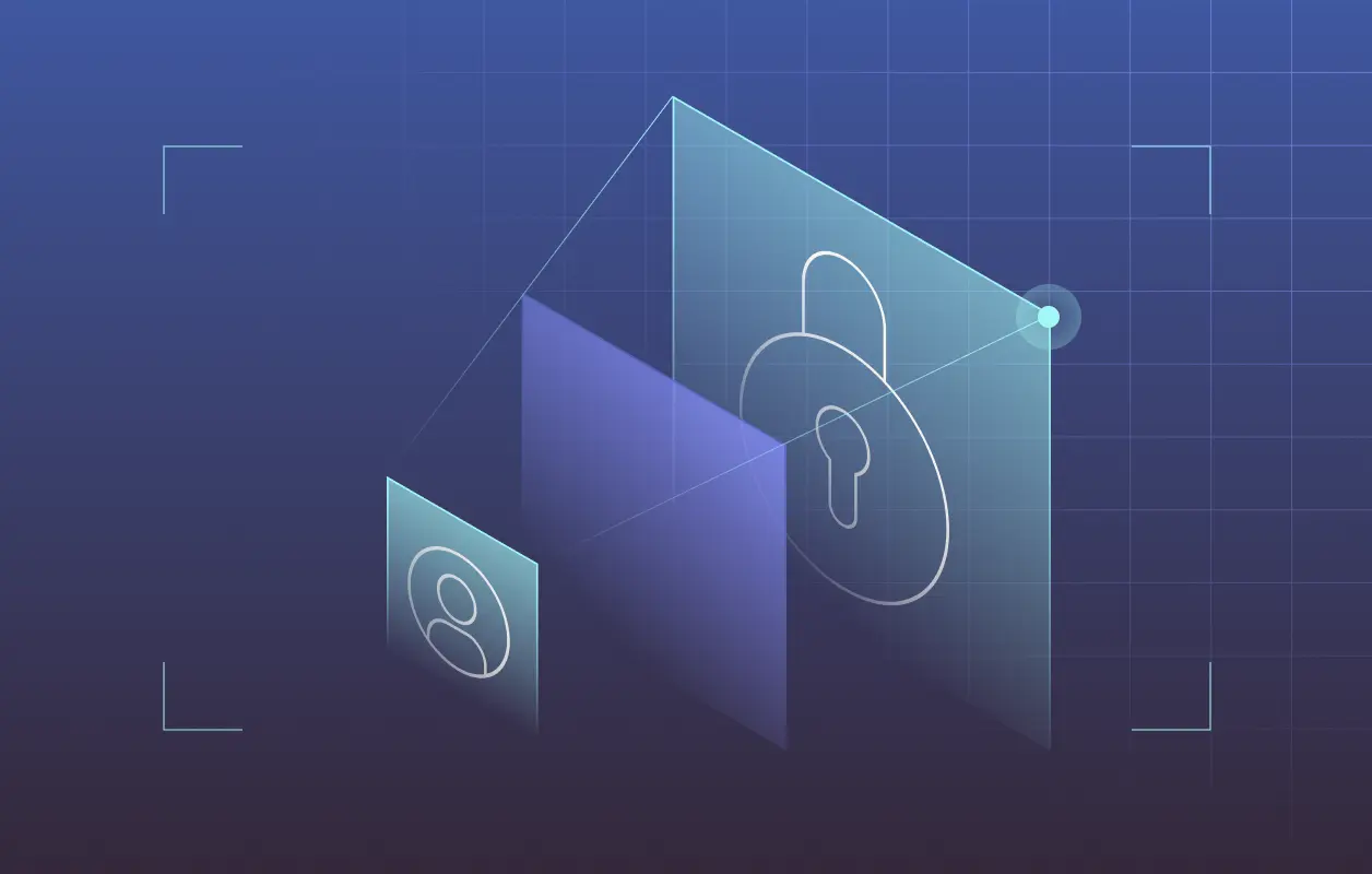 A green and blue background with three blue slanted rectangles in the middle. A white Dashlane logo is overlaid on top.