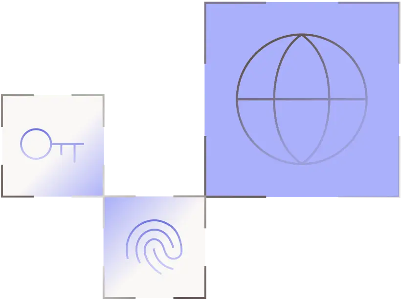 Abstract passkey and fingerprint icons representing Dashlane's phishing-proof passkey and AI Scam Protection features
