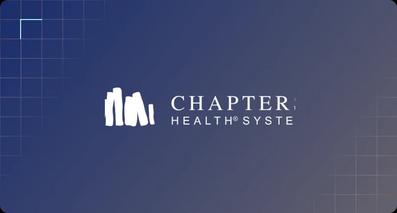 Chapter Health company logo centered on a dark blue grid background.